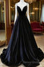 Black Velvet Straps V-Neckline Long Party Dress, A-Line Velvet Prom Dress