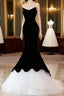 Black/White Velvet Mermaid Long Prom Dress, Black Formal Evening Dress