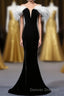 Black Velvet Mermaid Prom Dress with Feather, Off the Shoulder Long Evening Gown