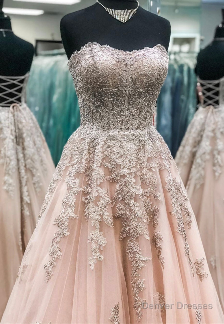 Prom Dresses On Sale, Pink Strapless Lace Long Prom Dresses, A-Line Evening Dresses – Denver Dresses Prom Dresses On Sale, Pink Strapless Lace Long Prom Dresses, A-Line Evening Dresses – Denver Dresses