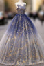 Blue A line Tulle Lace Long Prom Dress, Tulle Formal Blue Graduation Dress