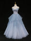 Blue A-Line Tulle Long Prom Dress, Blue Tulle Formal Graduation Dress