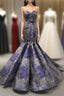 Blue And Gray Satin Mermaid Dress Sweetheart Prom Dress With Pleats