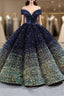 Blue And Green Sequins Off the Shoulder Prom Dress