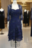 Blue Appliqued 3/4 Sleeve Knee Length Mother of the Bride Dress With Jacket