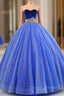Blue Ball Gown Embroidery Tulle Sweetheart Quinceanera Dress With Pearls