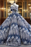 Blue Ball Gown Sequins One Shoulder Long Luxury Prom Dress