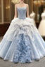 Blue Ball Gown Tulle Sweetheart Sleevelss Princess Prom Dress