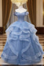Blue Beaded Off Shoulder Tulle Long Formal Dress, Blue Evening Dress Prom Dress
