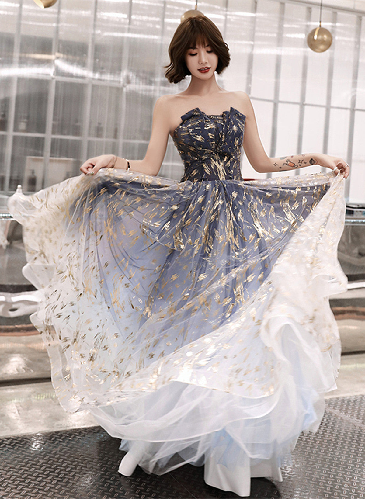 Blue Cute Tulle Gradient Long Party Dress, A-Line Blue Prom Dress Even –  Denver Dresses