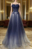 Blue Gradient A-line Tulle Long Formal Dress Graduation Dress Woman