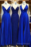 Blue Gray Tulle V Neck Flower Lace Long Dress Lace Prom Dress