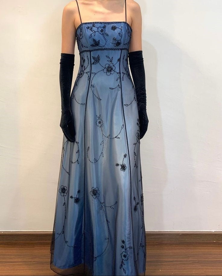 slim fit dress slacks Blue/Grey Delicate Beaded Long Tulle Elegant Ball Gown Evening Dress F –  Denver Dresses