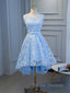 Blue High Low Lace Prom Dress, Blue High Low Lace Graduation Homecoming Dress