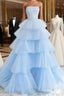 Blue High Low Tulle Prom Dress, Blue Tulle High Low Formal Graduation Dress