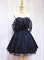 Blue Lace Off Shoulder Short Party Dress, Blue Homecoming Dress Party Dress