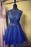 Blue Lace Short A Line Evening Dress Homecoming Dress