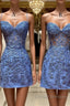 Blue Lace Short Prom Dress, Blue Homecoming Dress