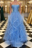 Blue Lace Tulle Long Prom Dress, Blue Lace Ball Gown, Blue Lace Formal Dress, Evening Dress