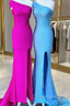 Blue Mermaid One Shoulder Satin Prom Dress