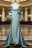 Blue Mermaid Satin Bow Prom Dress
