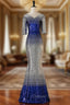 Blue Mermaid Short Sleeve Sequins Prom Dress