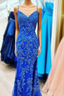 Blue Mermaid Spaghetti Straps Cheap Long Prom Dress,Evening Party Dress