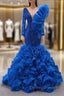 Blue Mermaid Tulle Beading Prom Dress