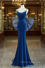 Blue Mermaid Velvet Spaghetti Straps Prom Dress