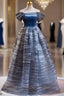 Blue Off the Shoulder Velvet Prom Dress