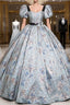 Blue Print Short Sleeve Sequare Neck Quinceanera Dress