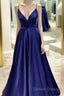 Blue Prom Dress Low Cut , Formal Dress, Evening Dress, Dance Dress, Graduation Party Dress