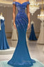 Blue Robe De Soiree Mermaid Off The Shoulder Beaded Crystals Long Prom Dress Prom Gown Evening Dress