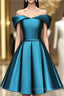 Blue Satin Cute Knee Length Short Prom Dress Homecoming Dress, Off Shoulder Formal Dress