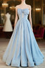Blue Satin Long A-line Party Dress Prom Dress Blue Floor Length Evening Dress prom Dress shops