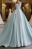 Blue Satin Long Prom Dress, Blue Satin Formal Dress