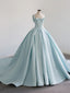 Blue Satin Long Prom Dress, Blue Sweet 16 Dress