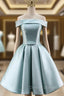 Blue Satin Off the Shoulder Homecoming Dress
