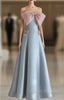 Blue Satin Straples Pink Bow Prom Dress