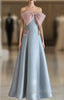 Blue Satin Straples Pink Bow Prom Dress