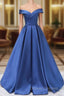 Blue Satin Sweetheart Long Wedding Party Dress Blue Formal Dress prom Dress shops