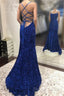 Blue Sequins Long Prom Dress Mermaid Evening Dress