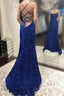 Blue Sequins Long Prom Dress Mermaid Evening Dress