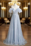 Blue Sequins Scoop Neck Backless Prom Dress