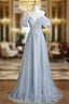 Blue Sequins Scoop Neck Prom Dress