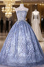 Blue Sequins Strapless Appliques Quinceanera Dress