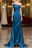 Blue Soft Satin Long Prom Dress With Leg Slit, Blue Evening Dress Formal Dress