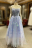 Blue Tulle Appliques Beading Prom Dress