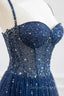 Blue Tulle Beaded Long Prom Dress Formal Dress, Blue Evening Dress