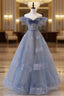 Blue Tulle Long A-Line Prom Dress